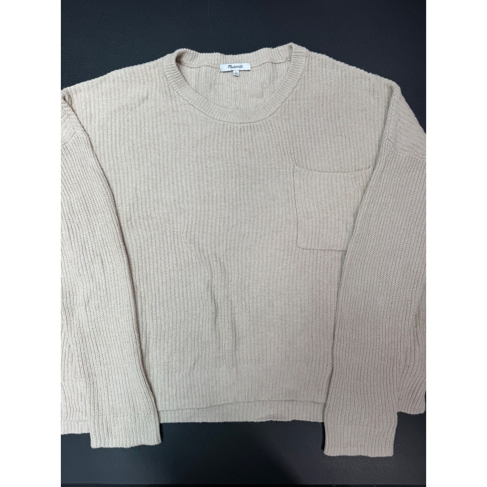 Madewell Womens XL Beige Ribbed Knit Cotton Blend Pocket Crewneck
Sweater